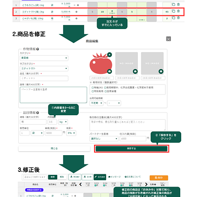 商品名や規格（内容量、単位、入数）を変更した際、新しい商品として保存されるようになりました。